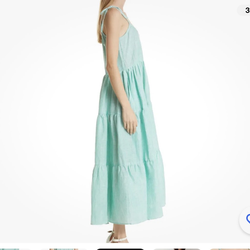 Tuckernuck Mille Travel Maui Tiered Linen Maxi Dress‎ Green Striped resort M